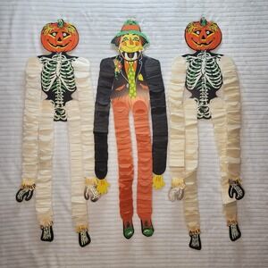 Vtg 1960s Beistle 3 Halloween Action Dancers  24" 2 Pumpkin And  1 Scarecrow USA